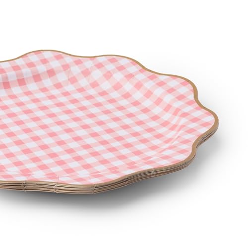 Image of Bonjour Fete Elegant Light Blue Gingham Plates, Pack of 8, 10.75 inch