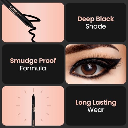 Image of MARS Ziddi Kajal Pencil upto 12 Hours Long Stay Kajal | Rich Black Pigmentation | Smudgeproof & Water Resistance | Effortless One Swipe Application (1.4gm) Black)