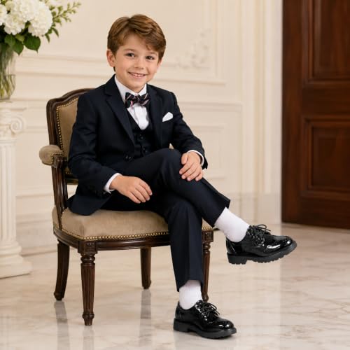 Image of KIDSUN Toddler Dress Shoes Boys Girls Oxford Shoes Kids Wedding Church Dress Shoes PU Leather Lace Up School Uniform Loafer Flats(Toddler /Kids)
