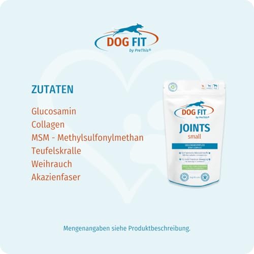 DOG FIT by PreThis® Joints Gelenkkomplex für Hunde I Glucosamin, MSM, Kollagen, Teufelskralle & Weihrauch I Ohne Zusätze I small bis 10kg
