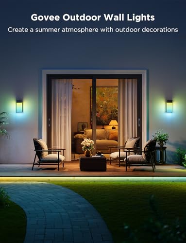 Govee Outdoor Wall Light, 1500LM Smart RGBIC Porch Lights Outdoor with 45 Scene Modes, IP65 Waterproof for Outdoor Decor, DIY, Wall Sconce Works with Alexa, Google Assistant and Matter, 2 Pack