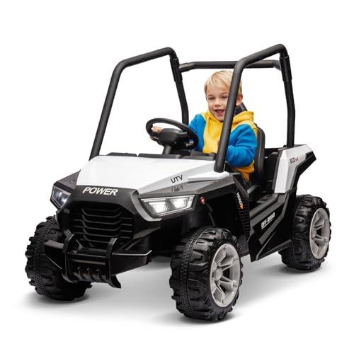 12V Kids Ride on UTV Car Battery Powered Electric Vehicle for Kids Ages 3-8, with 4.5 AH Battery, 2.4G Remote Control, Shock Absorber, Bright Headlights, Storage Space & Wireless Music Player