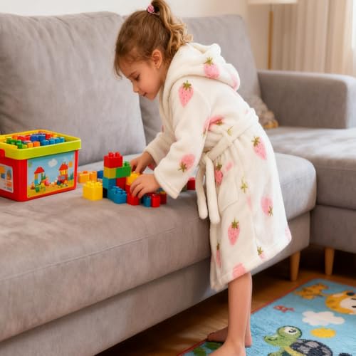 Image of Kids Bathrobe Hooded Plush Fleece Robe for Girls Boys