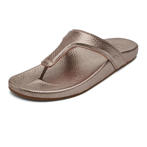 OLUKAI Kipe'a Lipi Women's Beach Sandal, Soft Leather Flip-Flop, All-Day Wear & Ultra-Soft Comfort Fit, Bubbly/Bubbly, 9