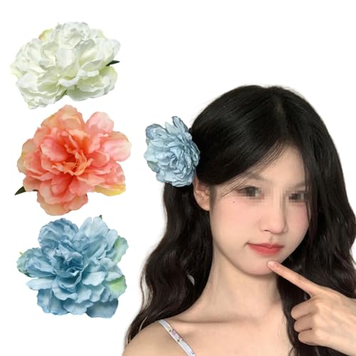 3Pcs 10cm Artificial Peony Flower Hair Clips, Soft Fabric Floral Hair Pins, Decorative Hair Accessories for Women Girls Wedding, Bridal, Party, Beach Vacation and Daily Hairstyle Decoration