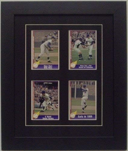 Trading Card Frame for 4 Standard Trading Cards with Black (White Trim) Matting and Black Frame