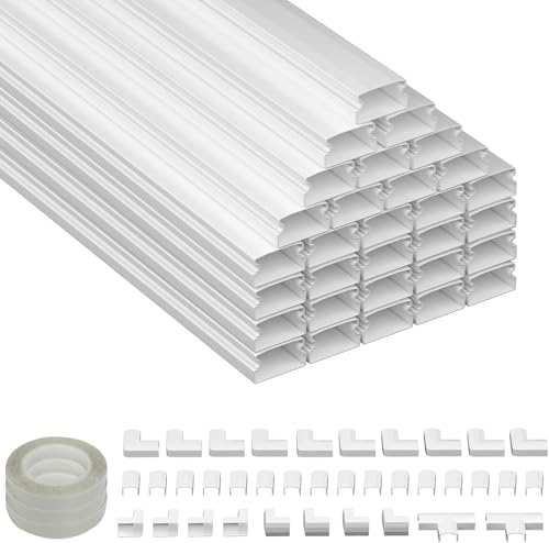 OWLKELA 配線カバー テープ付き 配線モール はいせん隠し ケーブルカバー lanケーブル 壁に這わせる モール 白 コード隠し 床 賃貸（0.9cm×1.5cm×40cm 30本セット）