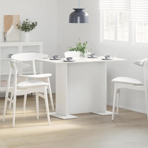 YuuSsea Mesa de comedor blanca 110 x 60 x 75 cm, moderna mesa de jardín de madera, mesa de cocina duradera para comedor, terraza, balcón, uso versátil