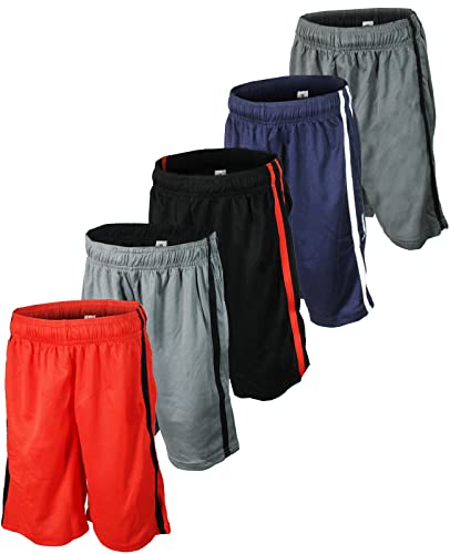 BROOKLYN VERTICAL Boys 5-Pack Athletic Mesh Basketball Shorts with Pockets| Sizes 2T to 18/20