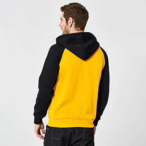 Men Classic Lightweight Hooded Sweatshirt Gym Workout With Adjustable Drawstring, Yellow-M #TOP2