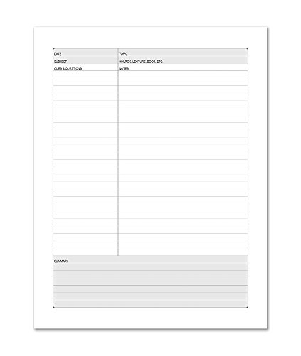 BookFactory Universal Note Taking System (Cornell Notes) / NoteTaking Notebook - 120 Pages, 8 x 10 Soft Touch Wood Finish Cover Case Bound (LOG-120-SCS-AXE9400(Universal-Note))