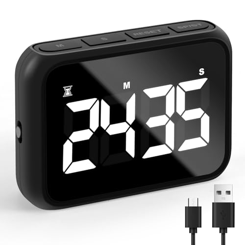 USB Rechargeable Loud Digital Kitchen Timer with Large LCD Display & Adjustable Loud Alarm - Digital & Egg Timer, Kitchen Timers for Cooking, Timer for Kids- Ideal Magnetic - Desk Timer