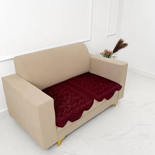 Image of Homerz Premium 'Surya Series' Sofa Cover | Stylish Sofa Protector | Net Fabric | Anti-Stain & Washable Slip Cover Exact Size Antislip (Flower Valley Maroon, 2 Seater, Only Seat Cover)