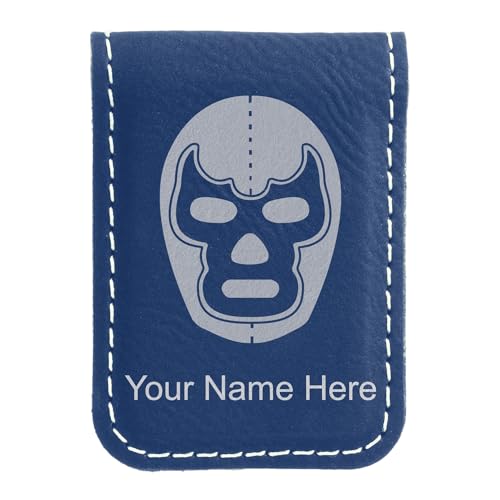 LaserGram Slim Magnetic Money Clip, Luchador Mask, Personalized Engraving Included (Dark Blue)