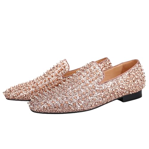 HI&HANN Gold Spikes Men's Shoes Flat for Party and Wedding Men's Loafers Shoes Luxurious Moccasin Plus Size2
