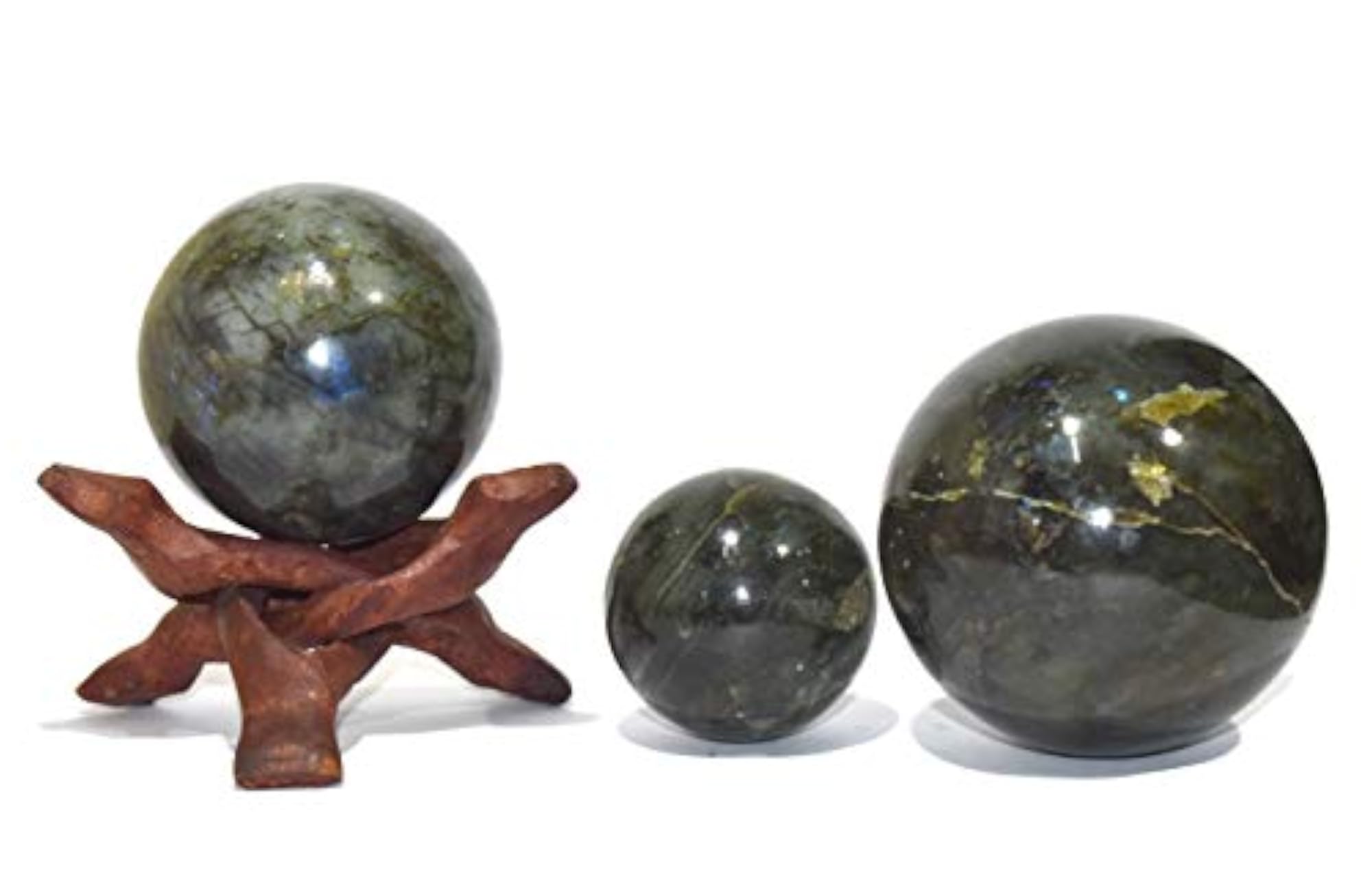 Labradorite Crystal Ball Sphere with Wooden Stand, Healing
