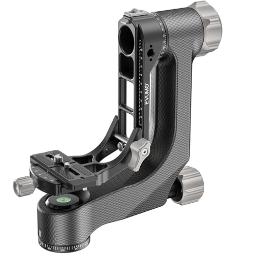 EVUMO P9 Carbon Fiber Gimbal Head Professional Heavy Duty Gimbal Tripod Head for Tripod Monopod DSLR Camera Telephoto Lenses Supports 360 Horizontal Rotation Vertical Lifting and Pitch Shooting