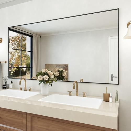 LUSABE 72x36 Matte Black Framed Bathroom Mirror Large Rectangle Wall Mirror Rectangular Vanity Mirror Farmhouse Anti-Rust Tempered Glass Shatter-Proof Easy to Install Vertically/Horizontally
