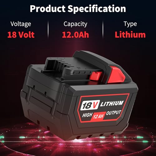 2-Pack 12000mAh High Capacity Replacement Battery Compatible with Milwaukee 18V Lithium Battery 48-11-1815, 48-11-1820, 48-11-1840, 48-11-1850, 48-11-1860, 48-11-1880 Cordless Tools(Red)