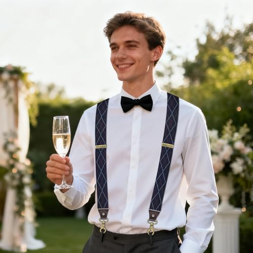 Image of Suspenders for Men, Adjustable Suspenders Gold Clip with Elastic Straps Y-Back Construction Heavy Duty for Work