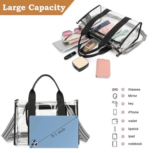 Image of LOXOMU Clear Tote Bag Stadium Approved Crossbody Clear Bag for Stadium Events Plastic Purse Handbag for Women