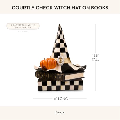 Image of MACKENZIE-CHILDS Resin Witch Hat on Books, Black-and-White Courtly Check