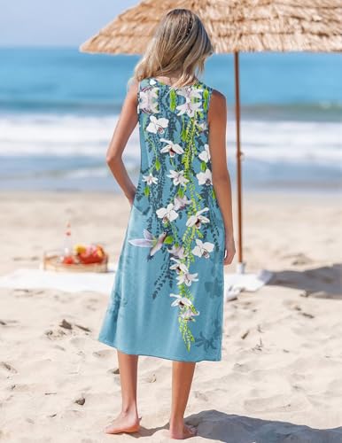 Image of Zeagoo Womens Summer Midi Dresses 2026 Casual Sleeveless Tank Sundresses A Line Crewneck Beach Vacation Dress with Pockets