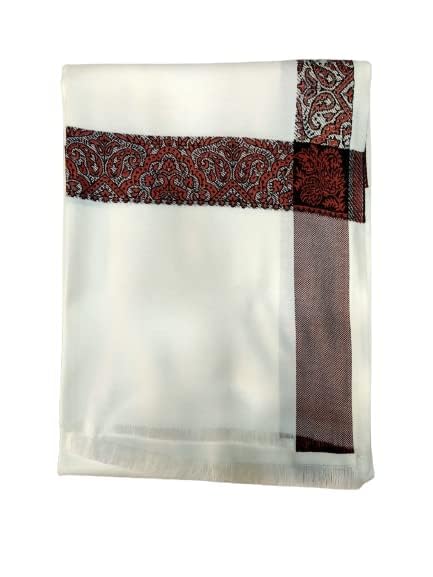 kashmir handloom and handicraft Traditional Men's White Cotton Shawl with Decorative Border, Ethnic Wrap for Formal Wear-picture-20