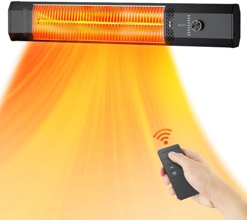 BIESQYA Outdoor Patio Heater with 9 Heat Levels,Wall Mounted Space Heater for Garage Backyard Room Indoor,1500W Fast Electric Infrared Heater with Remote Control,9H Timers,Waterproof,Child Lock