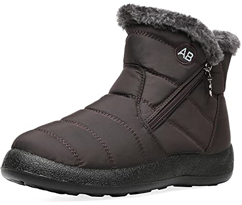 Zapatos Invierno Mujer Botas de Nieve Forradas Calientes Zapatillas Botines Planas Con Cremallera Casuales Boots para Mujer A Marrón 35.5 EU=230CN Cover