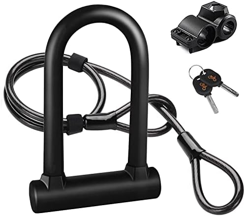 KASTEWILL Bike Locks HeavyDuty Anti Theft Secure Combination Bike U Lock with16mmShackle 5.9ft Length Security Cable Keys and Sturdy Mounting Bracket for Bicycle Motorcycle and More(Black Steel Wire)