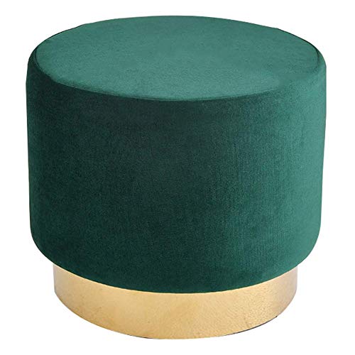 Pouf rond en velours vert foncé 28x25cm | Tabouret de coiffeuse
