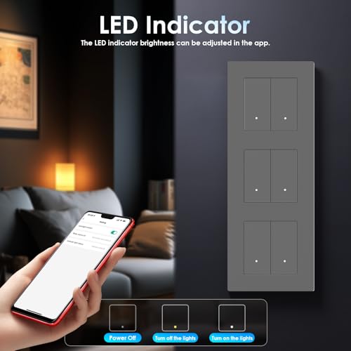 BSEED Tripel Smart Zigbee Schalter mit Steckklemme,Smart Lichtschalter Funktioniert mit Alexa & Google Home,Timing-Funktion, PC Rahmen,Zigbee Hub & Neutralleiter Erforderlich,2 Fach 1 Weg,Grau