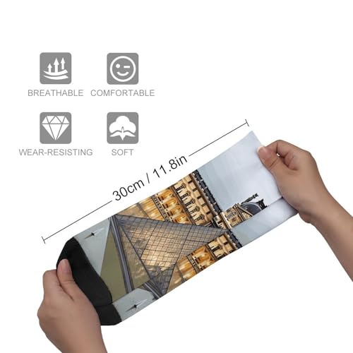 Louvre Museum in Paris Socks for Women Men Cotton Sock Breathable Boot Socks Warm Calf Socks for Hiking Work Crew Socks Thin Casual Long Socks 11.8 in2