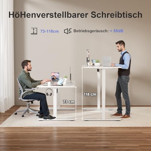 Bild 3 - JUMMICO Höhenverstellbarer Schreibtisch KOMPLETTE TISCHPLATTE Elektrischer Schreibtisch Höhenverstellbar mit Memory-Funktion Steh-Sitz Tisch Computertisch 110 x 53 cm Weiß