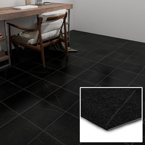 Black Peel and Stick Vinyl Floor Tiles,40-Pack 12 x 12 inch Cover 40 Sq. Ft Self Adhesive Waterproof Vinyl Flooring Planks for Bathroom Kitchen Dining Room Bedrooms, (Mable Black) by YukaSPC - Image 4