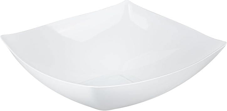 Restaurantware-Moderna 32 Ounce Fancy Plastic Bowls, 10 Square Disposable Salad Bowls - Durable, Heavy-duty, White Plastic Bowl, For Warm And Cold Foods