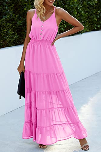 Image of PRETTYGARDEN Women's 2026 Summer Maxi Dress Spaghetti Strap Sleeveless High Waist Beach Vacation Long Sundresses