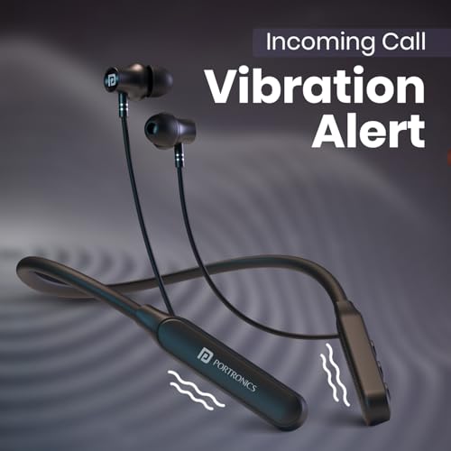 Image of Portronics Harmonics Z14 in-Ear Bluetooth Earphone Neckband with Vibration Alert, Upto 35 Hours Playtime,HD Call Clarity, BT 6.0V, Low Latency, Type C Fast Charging(Black)