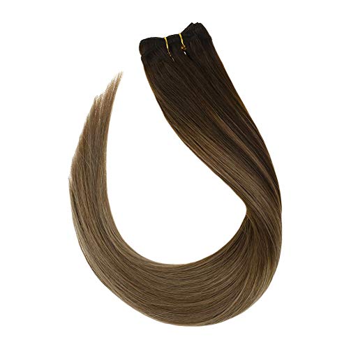 Sunny 18inch Brazilian Hair Bundles Straight Hair Dark Brown Fading to Golden Blonde to Blonde Balayage Bundles Human Hair Weft Sew In 100g/bundle