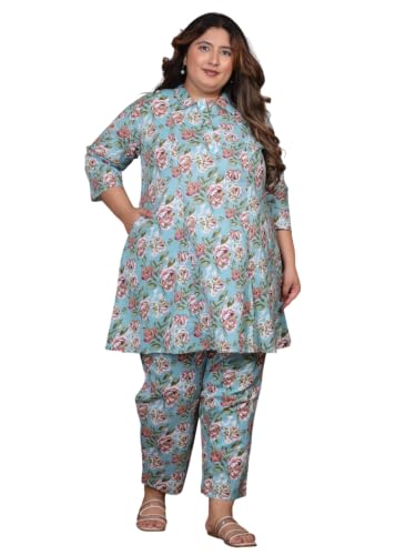 Image of NISHIRE Women's Cotton Floral Co-ord Kurta Set, Plus Size Stylish Ethnic Wear Set