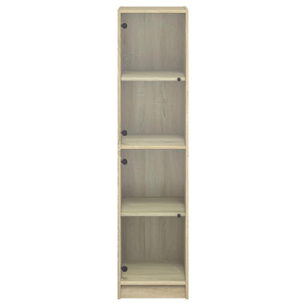 vidaXL Highboard, Beistellschrank mit Glastüren, Sideboard mit viel Stauraum, Schrank Kommode Hochschrank Wohnzimmer Schlafzimmer, Sonoma-Eiche
