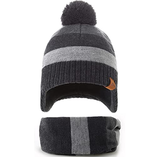 Image of Boys Winter Hat Baby Beanies with Earflap Upgrade Fleece-Lined Skiing Toddler Hat