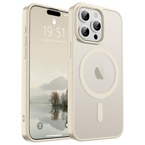 Image of SUPFINE Magnetic for iPhone 15 Pro Case (Compatible with MagSafe) (Military Grade Drop Protection) Slim Translucent Matte Shockproof with Anti-Fingerprint Phone Case,Antique White