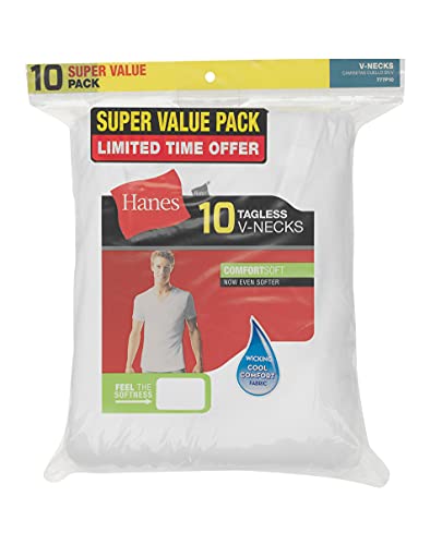Hanes Men's White V-Neck T-Shirt Super Value 10-Pack, Best Cotton Undershirts, Stay-Tucked T-Shirts2