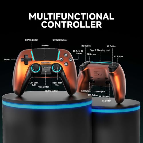 Image of ASRVA Chrome Orange Wireless Pro Controller for PS5 with 4 Paddles, Hall Effect (Anti-Drift) Joystick, Micro-Switch ABXY, 6-Axis Gyro, Macro, 1000mAh, RGB Lighting - Compatible with PS5 Pro /Slim /PC