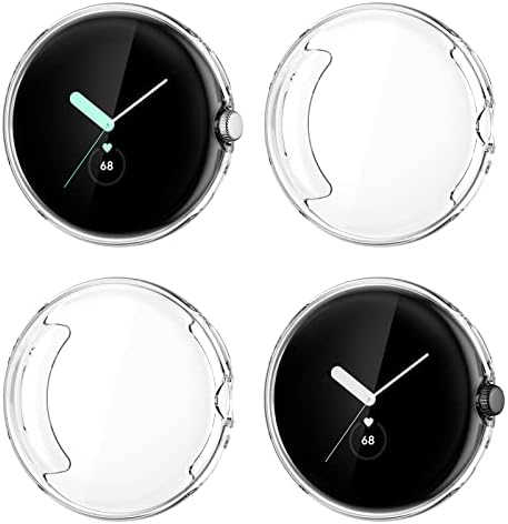 4-Pack Screen Protector Compatible with Google Pixel Watch, NANW Soft TPU Rugged Bumper Case Cover All-Around Protective Plated Bumper Shell Accessories for Pixel Smartwatch