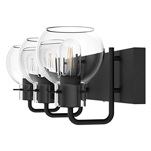 Image of Tipace Bathroom Vanity Light, 3 Light Matte Black Vanity Lights with Clear Glass Shade,Modern Wall Sconces,Bathroom Lighting Fixtures Over Mirror for Living Room(Exclude Bulb)
