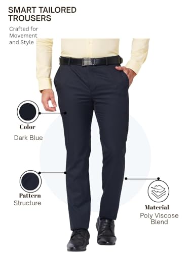Image of Raymond Slim Fit Poly Viscose Blend Structure Pattern Flat Front Formal Trouser