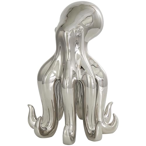 Image of Deco 79 Ceramic Octopus Decorative Sculpture Tall Standing Home Decor Statue, Accent Figurine 8 inch x 9 inch x 12 inch, Silver